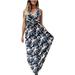 ClodeEU Fashion Women Summer V-Neck Casual Printing Loose Sleeveless Loose Long Dress