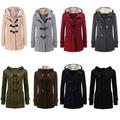 Women Hooded Jacket Duffle Coat Buckle Zipper Front Plus Size Warm Winter Casual Parka Coat Outwear