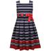 Bonnie Jean Navy Stripe Pleated Waistline Ribbon Bow Dress Little Girls