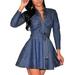 JBEELATE Women's Denim Mini Dress Long Sleeve Button Down Jean Jumpsuit