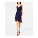 BETSEY JOHNSON Womens Blue Low Back Solid Spaghetti Strap V Neck Above The Knee Shift Evening Dress Size 10P
