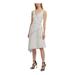 DKNY Womens White Belted Striped Sleeveless V Neck Midi Faux Wrap Dress Size 12