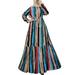 ZANZEA Women Muslim Stripe Printed Crew Neck Swing Casual Maxi Dress