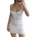 Jocestyle Fashion Women Sexy Slim Slip Dress Scoop Neck Pure Color Dresses (White S)