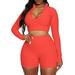 DYMADE Women 2 Piece Tracksuit Sets Zipped Sweatshirt+Shorts Jogging Yoga Sports Wear Sweat Suit