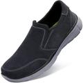 CAMEL MC120 Men's Slip On Sneakers Leather Loafers Casual Walking Shoes, Dark Gray Size 11