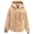 Giolshon Womens Oversized Zip Up Jackets with Pockets Faux Fur Hoodie Fluffy Coats S