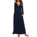 Women's Boho Sundress Casual Maxi Dress Deep V Neck Wrap Pleated Long Sleeve Plain Floral Leopard Printed Swing Dress With Pockets