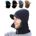 Deago Men Winter Knitted Balaclava Beanie Hat Scarf Set Warm Cycling Ski Mask Neck Warmer with Thick Fleece Lined Zipper Winter Hat & Scarf (Navy)