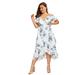 Salezone Women's Plus Size Deep V Neck Floral Chiffon Swing Maxi Dress