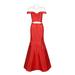 Dave & Johnny Off-Shoulder Zipper Back Pleated Cutout Waist Solid Mermaid Irredescent Rayon Dress-RED