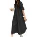 Ladies Square Neck Lace Up Dress Loose Half Puff Sleeve Long Dress