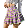 Listenwind Women Girl Plaid Print Pleated Skirt High Waist A-line Mini Skirt Ski Skirt