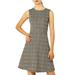 Unique Bargains Women's Houndstooth Plaid Sleeveless Fit Flare Knit Dress