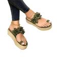 Wazshop Womens Toe Ring Flat Sandals Flower Bohemia Flip Flops Casual Comfortable Beach Platform Shoes