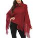 Women's Loose Sweater Cape Pullover Knitted Shawl Tassels Knit Poncho-Like Wrap