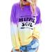 Womens Loose Pullover Sweatshirt Long Sleeve Tops Tie Dyeing Sweatshirts Colorblock Letter Print Casual Tunic Tops Classic Tees Shirts Womens Lounge Wear Ladies Sweatshirts