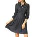 Unique Bargains Women's Retro Dots Print Button Long Sleeve Tie Neck Flare A-line Dress