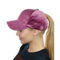 C.C Ponycap Messy High Bun Ponytail Soft Velvet Adjustable Baseball Cap Hat, Dark Rose