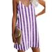 Women Casual V-neck Sleeveless Dress Casual Loose Striped A-line Sundress Boho Holiday Party Beach Strap Vest Dress