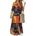 Women's Summer 3/4 Sleeve Sundress Loose Buttons Casual Print Tartan Maxi Dress