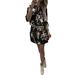 Urobanpeeg Women Summer Casual V-Neck Ruffled Floral Print Beach Mini Dress