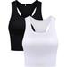 Boao 2 Pieces Cotton Basic Sleeveless Racerback Crop Tank Top Sports Crop Top for Women Girls Daily Wearing, White (Black, White, Medium)