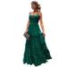 Winnereco Strap Female Sleeveless Evening Party Gown Maxi Cake Dress (Green M)