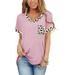 Avamo Women Summer Holiday Trendy Top Leopard Print V Neck Classic T Shirts Casual Fit Workout Top