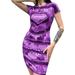 Sexy Dance Women Summer Dress Short Sleeve Stripe Printed Work Party Cocktail Bodycon Dress Tie Dye Skinny T Shirt Dresses Purple L(US 10-12)