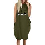 Women's Baggy Summer Beach Plus Size Sleeveless Midi Dress Casual Loose Sundress