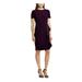 RALPH LAUREN Womens Purple Ruffled Zippered Short Sleeve Jewel Neck Above The Knee Fit + Flare Party Dress Size 14