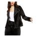CALVIN KLEIN Womens Black Faux Leather Pocketed Jacket Size L