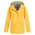 Meterk Sporty Women Hooded Striped Inside Drawstring Solid Color Pocket Long Coat Jacket