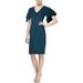 SLNY Womens Flutter Sleeve Embellished Sheath Dress