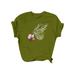 Sexy Dance Women Floral Print Tops Short Sleeves Crew Neck Butterfly Graphic T Shirt Casual Baggy Basic Tee Top Navy Green XXL(US 14-16)