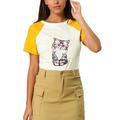 Allegra K Allegra K Women's Summer Casual Short Sleeve Cartoon Cat Print T-shirt
