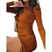 Ma&Baby Women's Knit Long Sleeve Side Drawstring Bodycon Midi Dress Brown M