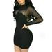 Aunavey Womens Casual Mesh Long Sleeve Bodycon Mini Dress Evening Party Cocktail Lace Short Dress