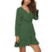 Womens V Neck Long Sleeve Polka Dot A-Line Dress Casual Slim Party Sundress