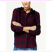 7 Sisters Juniors' Velvet-Hood Plaid Shirt, Navy\Burgundy Plaid, Size M, MSRP $3