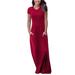 2018 Loose Long Maxi Dress Casual Plain O-Neck Short Sleeve FashionParty Boho Solid Dresses Plus Size Oversized for Woman US Size 2-4-6-8-10-12-14
