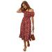 Sexy Dance Womens Floral Print Mid Dress Off Shoulder Sundress Party Cocktail Holiday Dresses