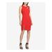 DKNY Womens Red Sleeveless Jewel Neck Above The Knee Sheath Cocktail Dress Size 14