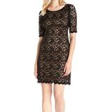 Connected Apparel NEW Black Nude Women Size 6 Lace Illusion Sheath Dress