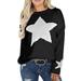 Knit Tops Winter Sweaters For Women Oversized Cable Knit Sweaters Long Sleeve Scoop Neck Star Printed Knitted Chunky Sweatshirt Pullover Tops