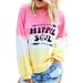 Womens Loose Pullover Sweatshirt Long Sleeve Tops Tie Dyeing Sweatshirts Colorblock Letter Print Casual Tunic Tops Classic Tees Shirts Womens Lounge Wear Ladies Sweatshirts