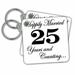 3dRose Happily married 25 years and counting. Black. - Key Chains, 2.25 by 2.25-inch, set of 2