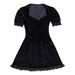 ZIYIXIN Women's Sexy Velvet Mini Dress, Square Neck Short Sleeve Lace Trim High Waist Slim Swing Dress