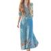 Lumento Women Short Sleeve Floral Printed Split Long Maxi Dress Loose Boho Party Holiday Sundress Lake Blue L